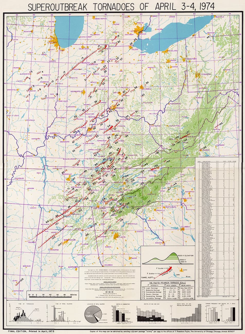 1974 tornado outbreak - 05 ist St Louis Dyersburg Mondian Final Edition, Printed in Clinton Superoutbreak Tornadoes Of April 34, 1974 Racine Grand Rapids Flints Pontiac London Rockford Son City Champaign Enton Kalamazoo South Bend Monticerns Marion Bet